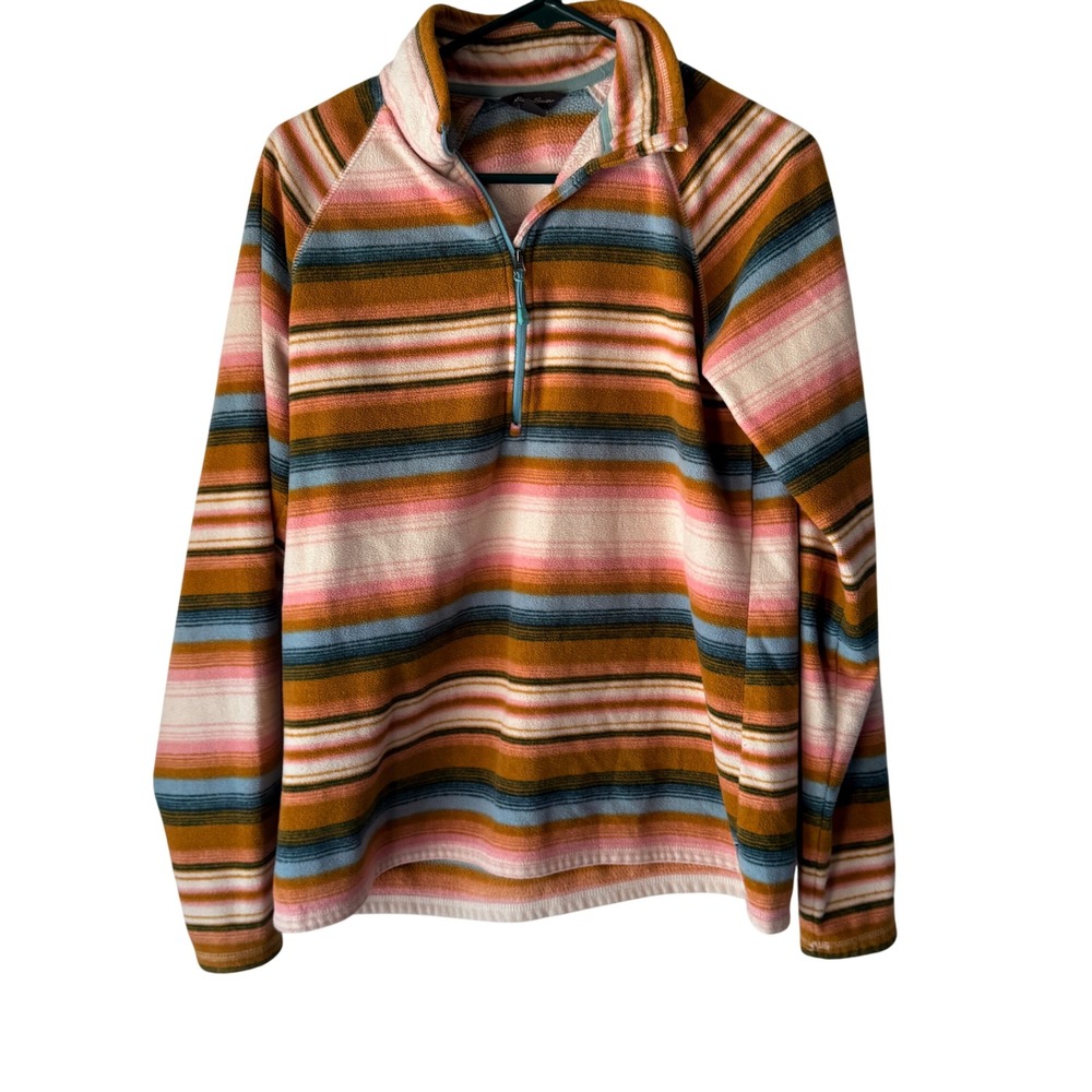 Eddie Bauer Fleece Pullover Striped Quarter Zip Pink Blue Brown Western Aztec‎